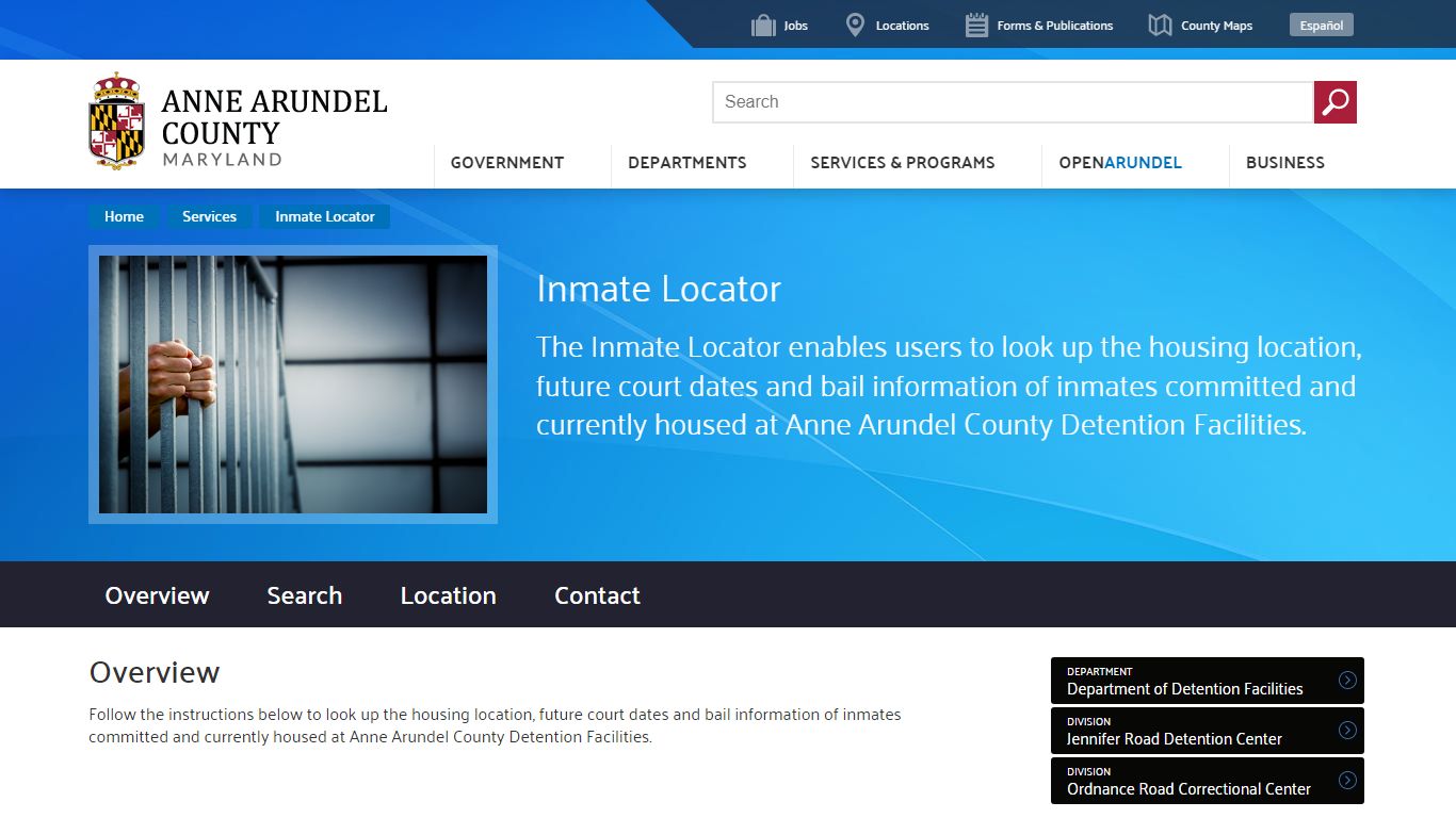 Inmate Locator | Anne Arundel County, MD