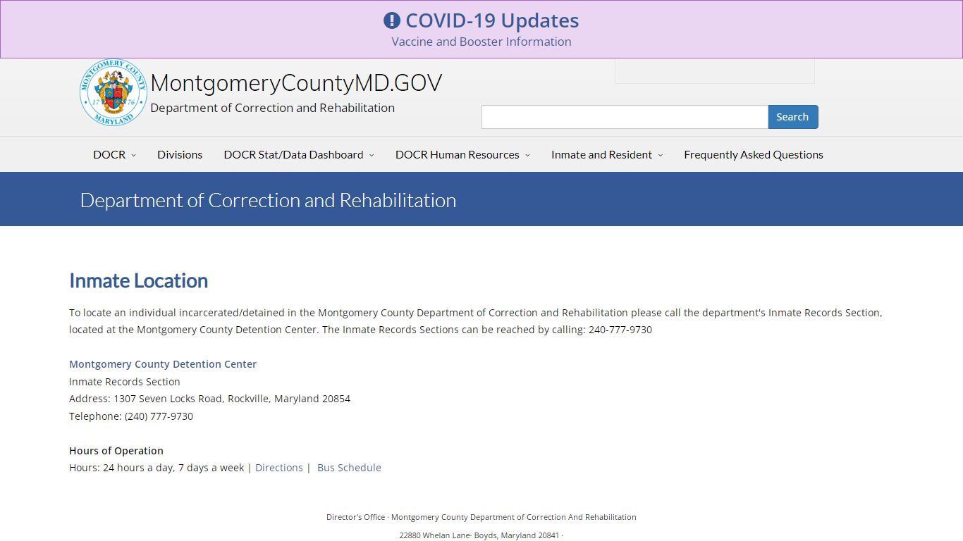 MONTGOMERY COUNTY, MD - DEPARTMENT OF CORRECTION AND REHABILITATION ...